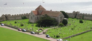 The priory church from the castle keep